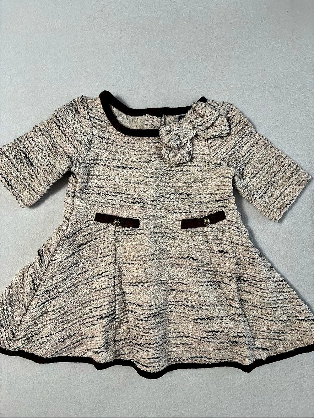 Janie and Jack Sweet Stables Boucle Bow Dress Cream & Brown 12 to 18M